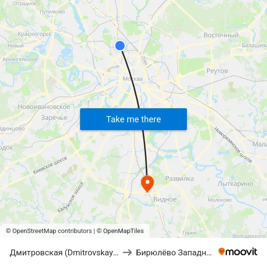 Дмитровская (Dmitrovskaya) to Бирюлёво Западное map