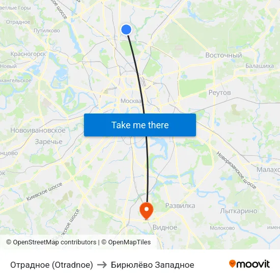 Отрадное (Otradnoe) to Бирюлёво Западное map