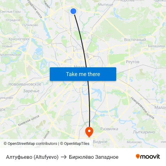 Алтуфьево (Altufyevo) to Бирюлёво Западное map