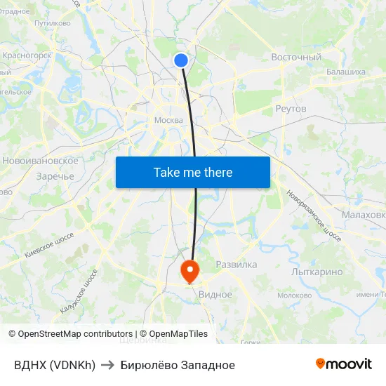 ВДНХ (VDNKh) to Бирюлёво Западное map