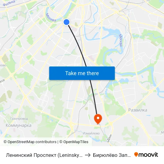 Ленинский Проспект (Leninsky Prospekt) to Бирюлёво Западное map