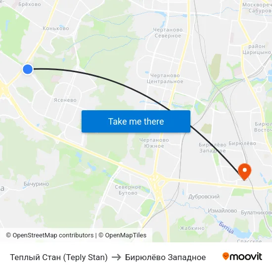 Теплый Стан (Teply Stan) to Бирюлёво Западное map