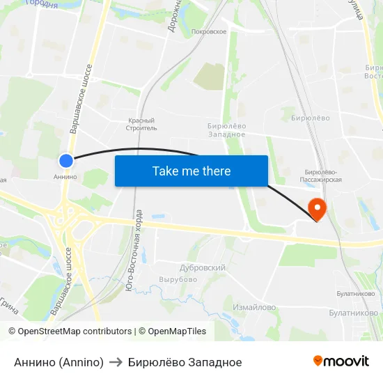 Аннино (Annino) to Бирюлёво Западное map