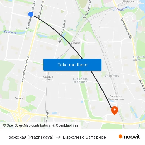 Пражская (Prazhskaya) to Бирюлёво Западное map