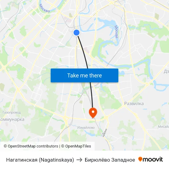 Нагатинская (Nagatinskaya) to Бирюлёво Западное map