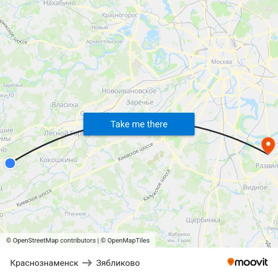 Краснознаменск to Зябликово map