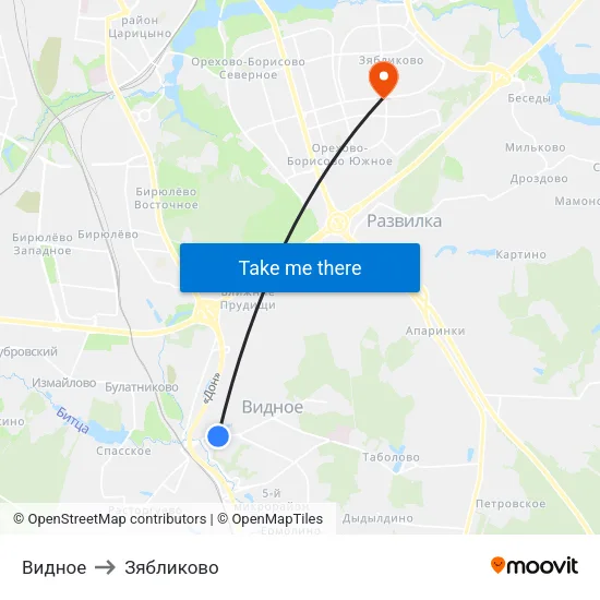 Видное to Зябликово map