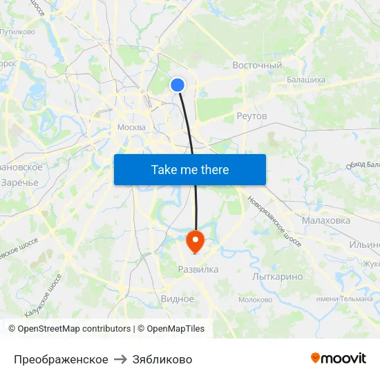 Преображенское to Зябликово map