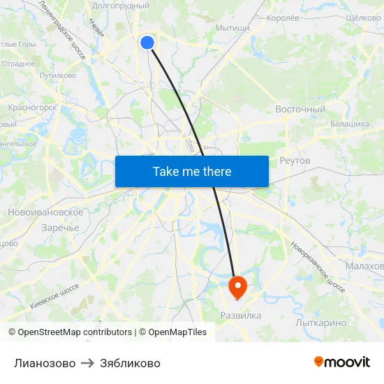 Лианозово to Зябликово map