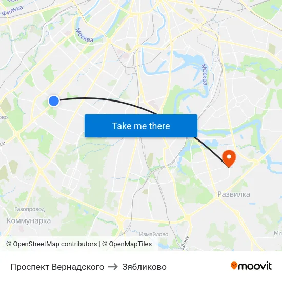 Проспект Вернадского to Зябликово map