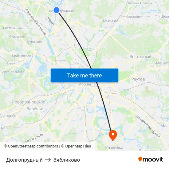 Долгопрудный to Зябликово map