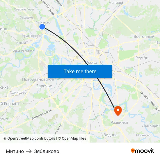 Митино to Зябликово map