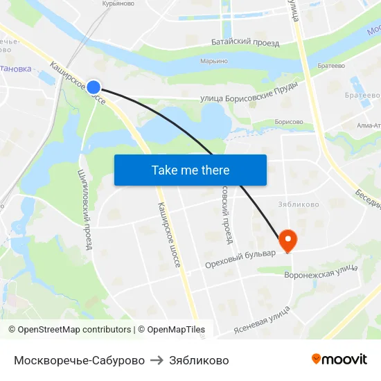 Москворечье-Сабурово to Зябликово map