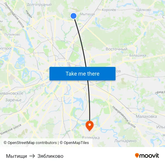 Мытищи to Зябликово map