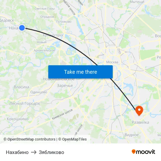 Нахабино to Зябликово map