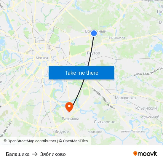Балашиха to Зябликово map