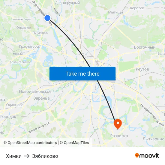 Химки to Зябликово map