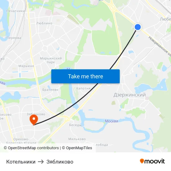 Котельники to Зябликово map