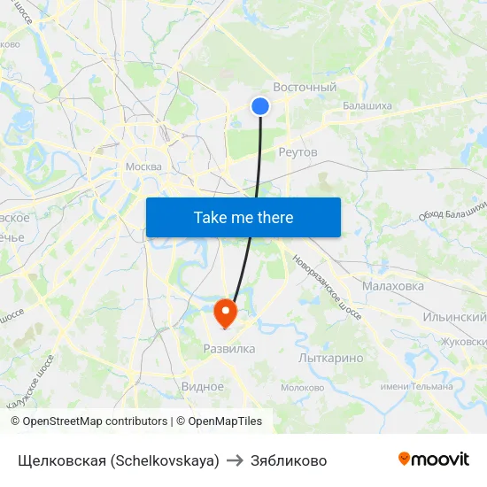 Щелковская (Schelkovskaya) to Зябликово map