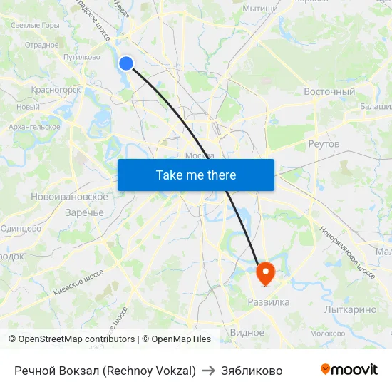 Речной Вокзал (Rechnoy Vokzal) to Зябликово map