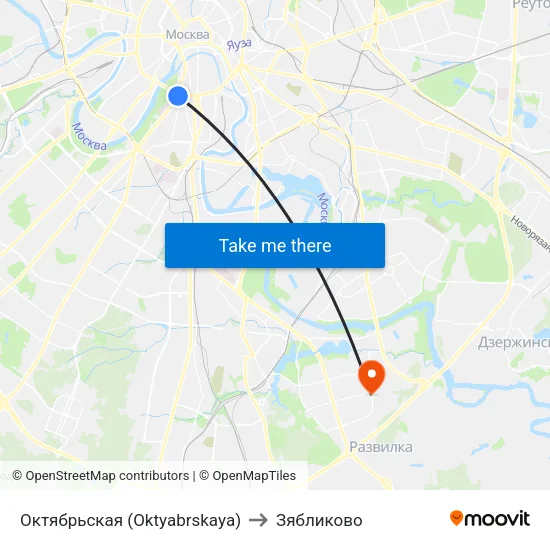 Октябрьская (Oktyabrskaya) to Зябликово map