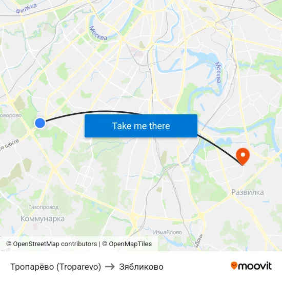 Тропарёво (Troparevo) to Зябликово map