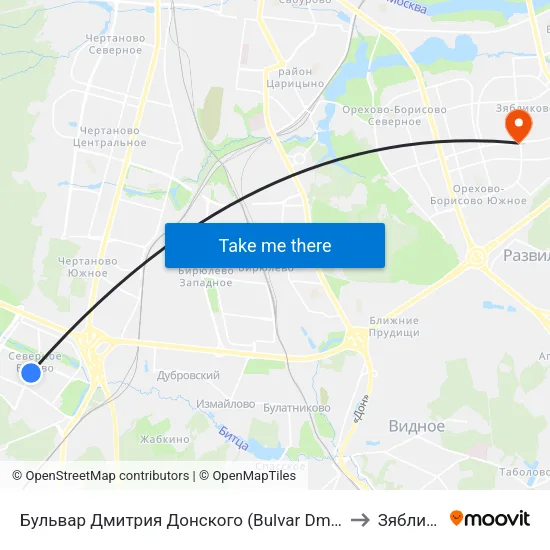 Бульвар Дмитрия Донского (Bulvar Dmitriya Donskogo) to Зябликово map