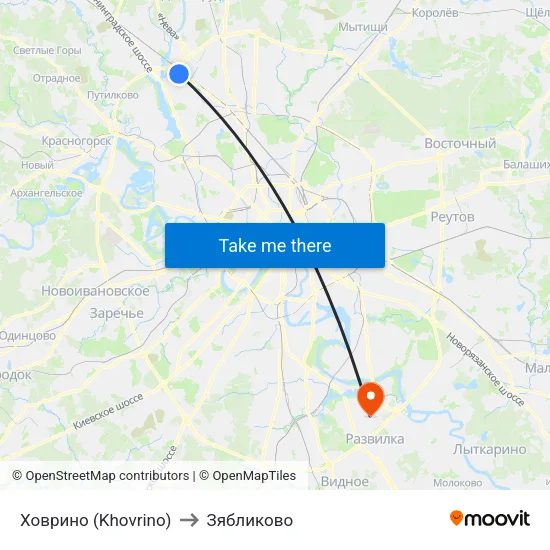 Ховрино (Khovrino) to Зябликово map