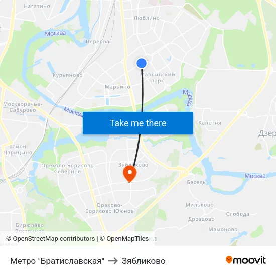 Метро "Братиславская" to Зябликово map