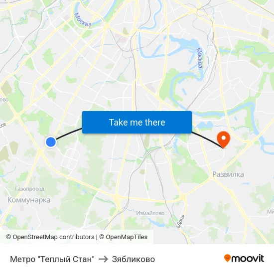 Метро "Теплый Стан" to Зябликово map