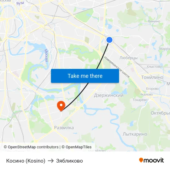 Косино (Kosino) to Зябликово map