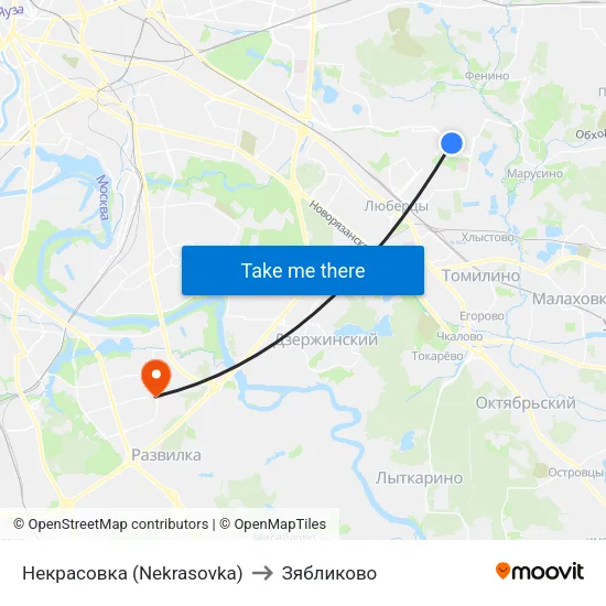Некрасовка (Nekrasovka) to Зябликово map
