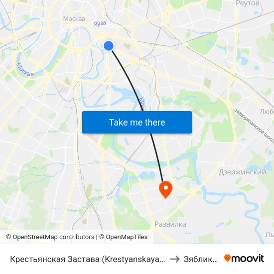 Крестьянская Застава (Krestyanskaya Zastava) to Зябликово map