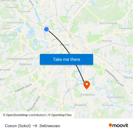 Сокол (Sokol) to Зябликово map