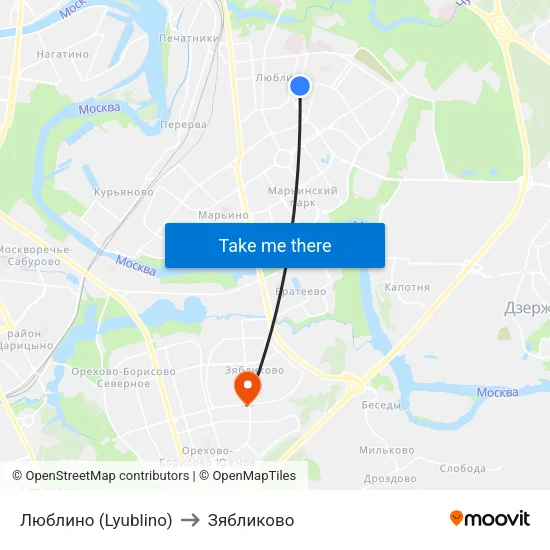 Люблино (Lyublino) to Зябликово map