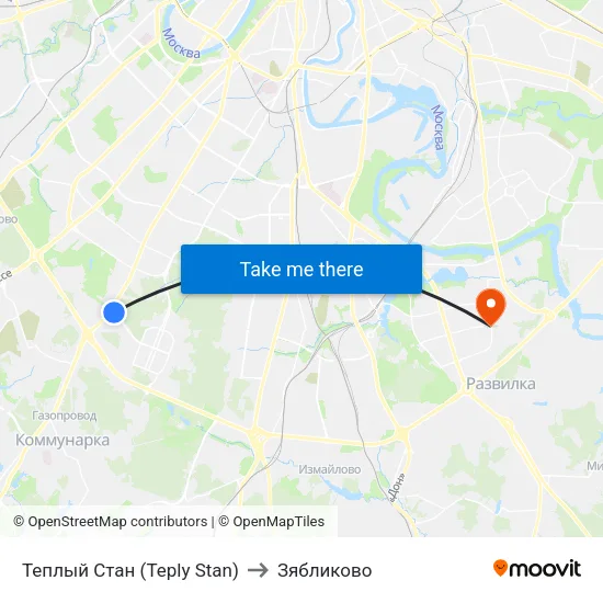 Теплый Стан (Teply Stan) to Зябликово map