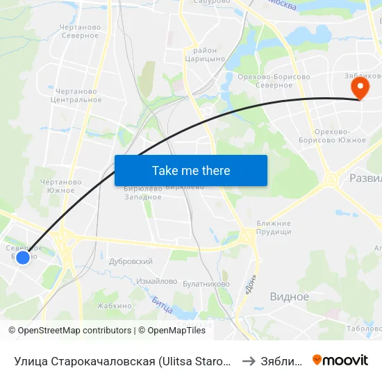 Улица Старокачаловская (Ulitsa Starokachalovskaya) to Зябликово map