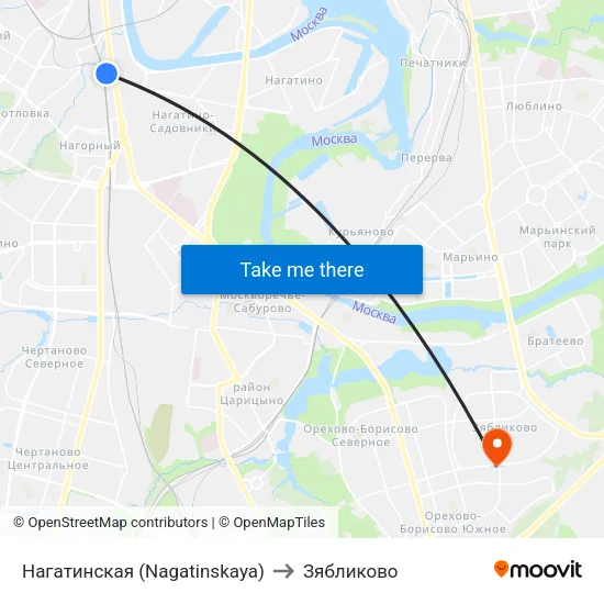 Нагатинская (Nagatinskaya) to Зябликово map