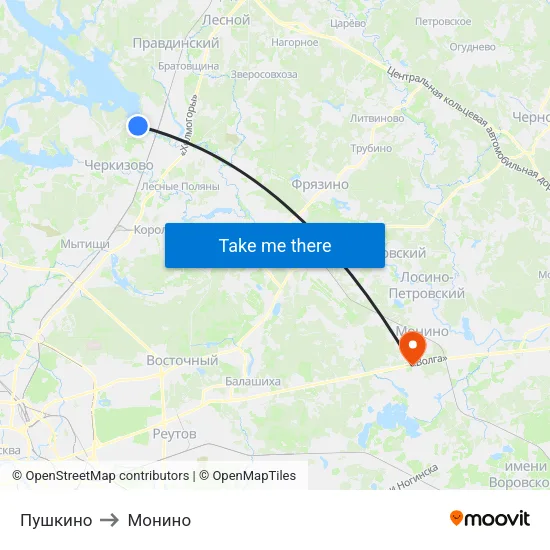 Пушкино to Монино map