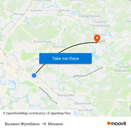 Выхино-Жулебино to Монино map