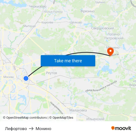 Лефортово to Монино map