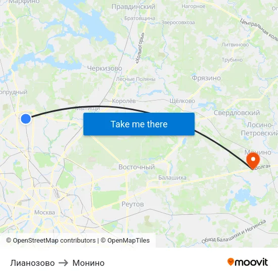 Лианозово to Монино map