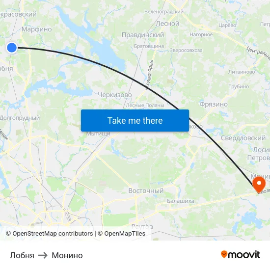 Лобня to Монино map