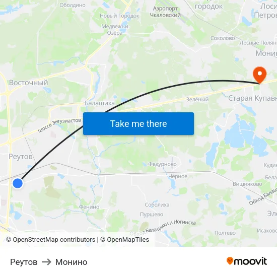 Реутов to Монино map
