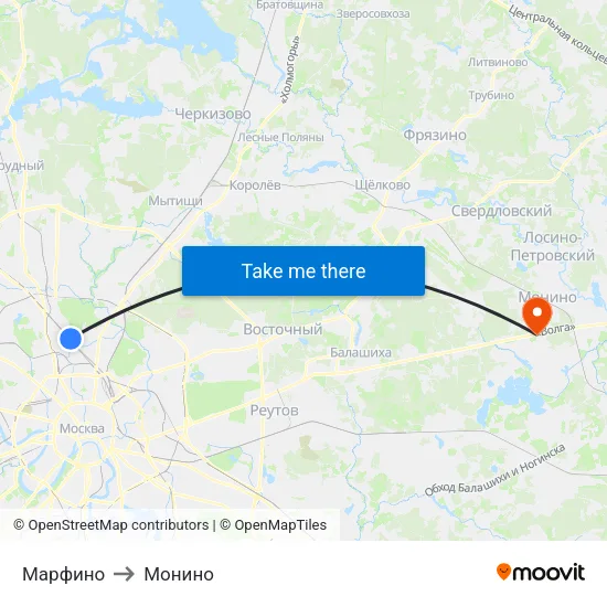 Марфино to Монино map