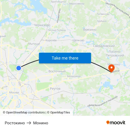 Ростокино to Монино map