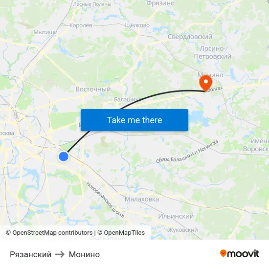 Рязанский to Монино map