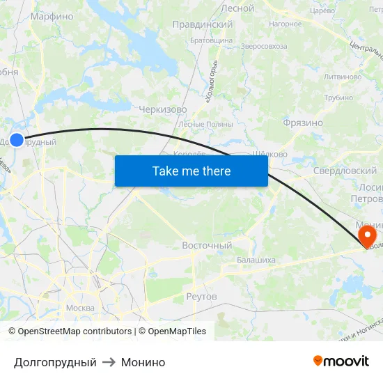 Долгопрудный to Монино map