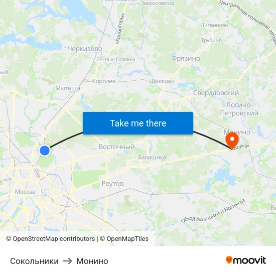 Сокольники to Монино map