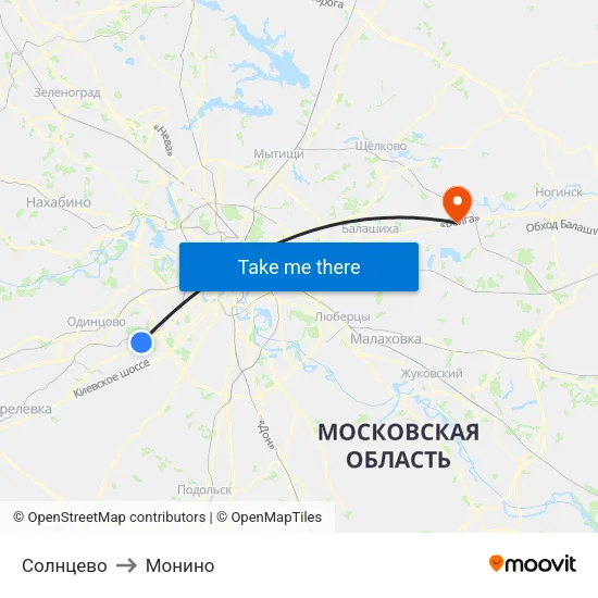 Солнцево to Монино map
